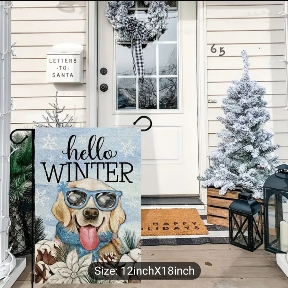 Hello Winter Garden Flag